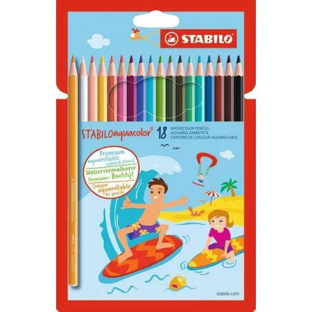 Aquarell-Buntstift - STABILO aquacolor -18er Pack - mit 18 verschiedenen Farben