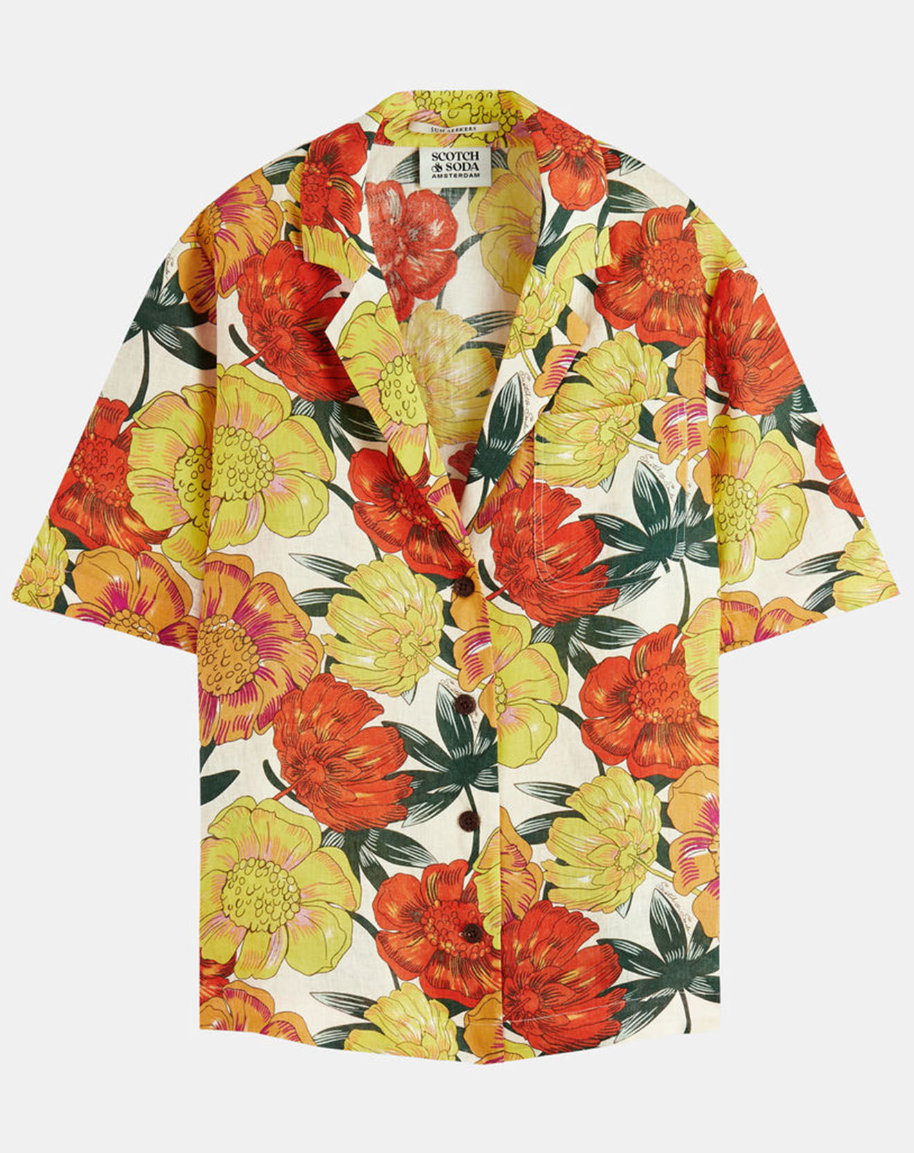 Scotch & Soda Chemise 100% Lin ample à imprimé Hawaïen multicolore