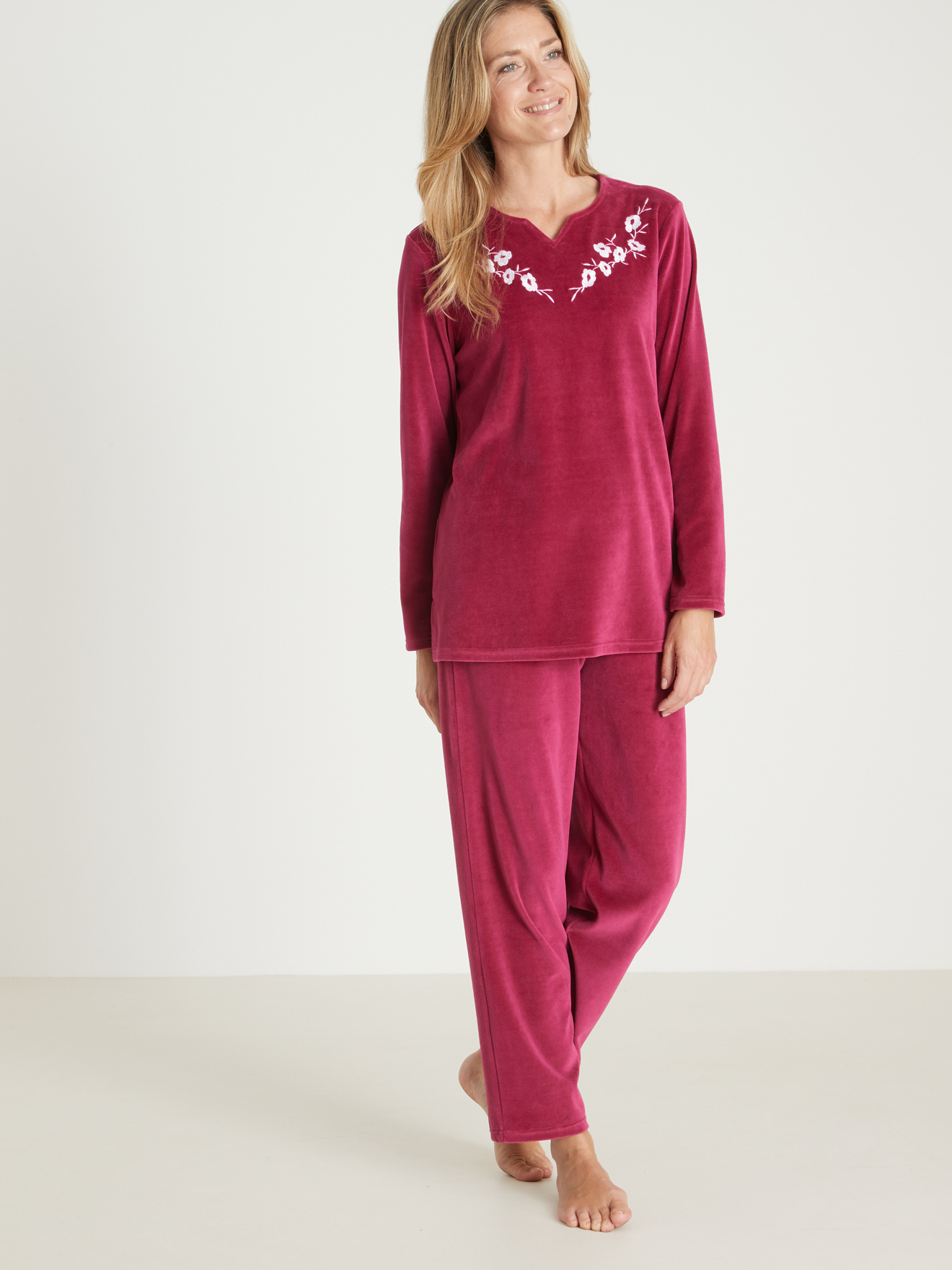 Pyjama manches longues en maille velours