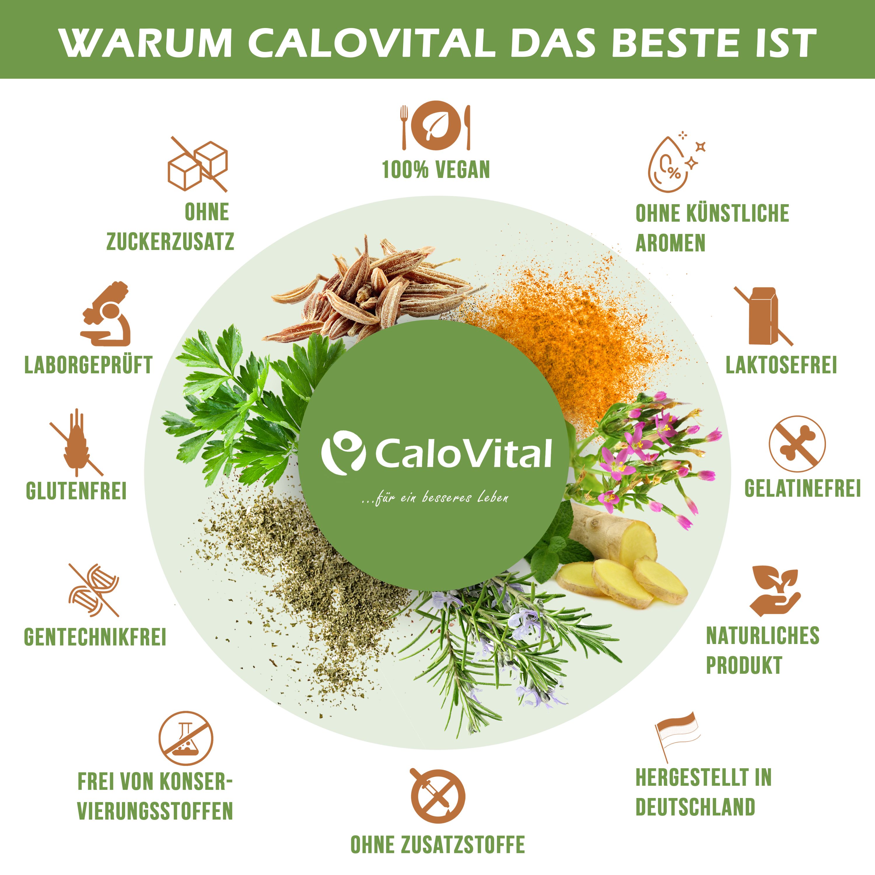 CaloVital Natürlicher Kräuter-Komplex  aus  Pflanzenextrakten + Zink-Zitrat für Gewichtszunahme