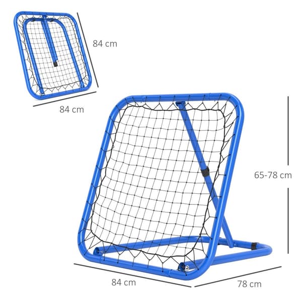Rebounder for fotball, sammenleggbar fotball Rebounder 63 x 63 cm Justerbar fotballmålsparker for baseballbasketball, metall, blå