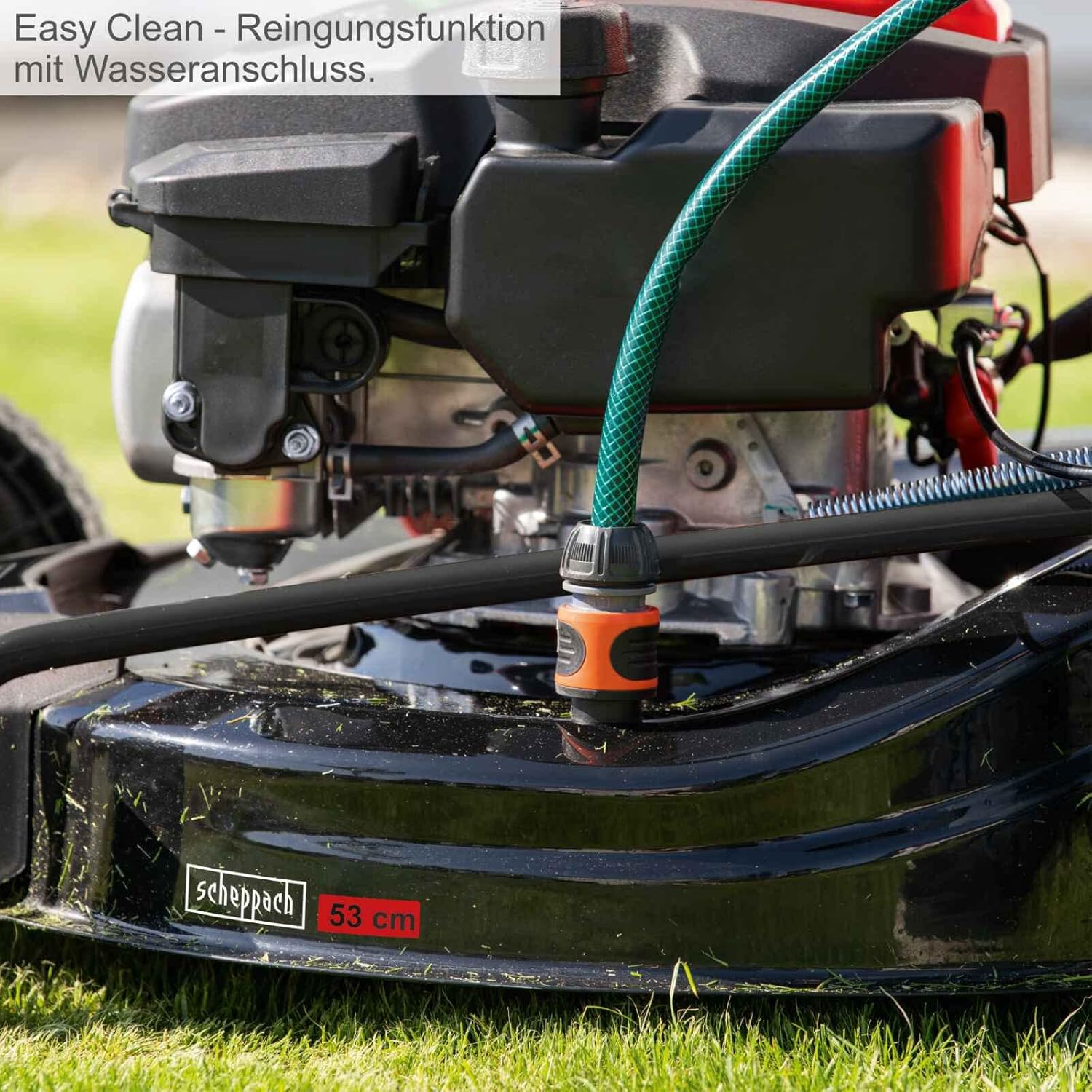 Scheppach Benzin Rasenmäher MS225-53 mit Radantrieb | 53cm Schnittbreite | 65L Fangbox | Höhenverstellung 7 Stufen | Seitenauswurf & Reinigungsfunktion | Mulchmäher | inkl. Ersatzmesser