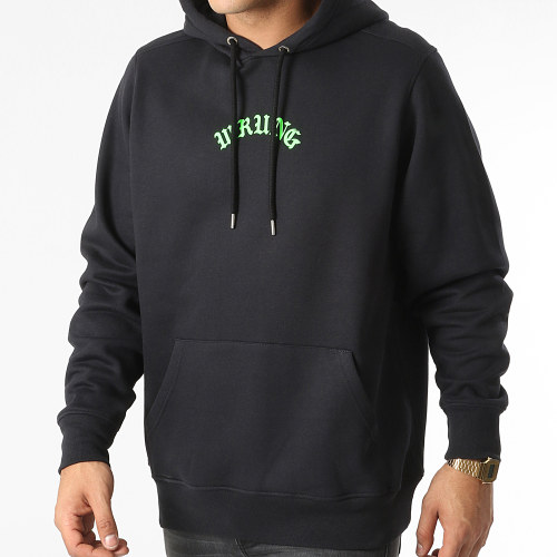 Sweat Capuche Crew Noir Vert Fluo