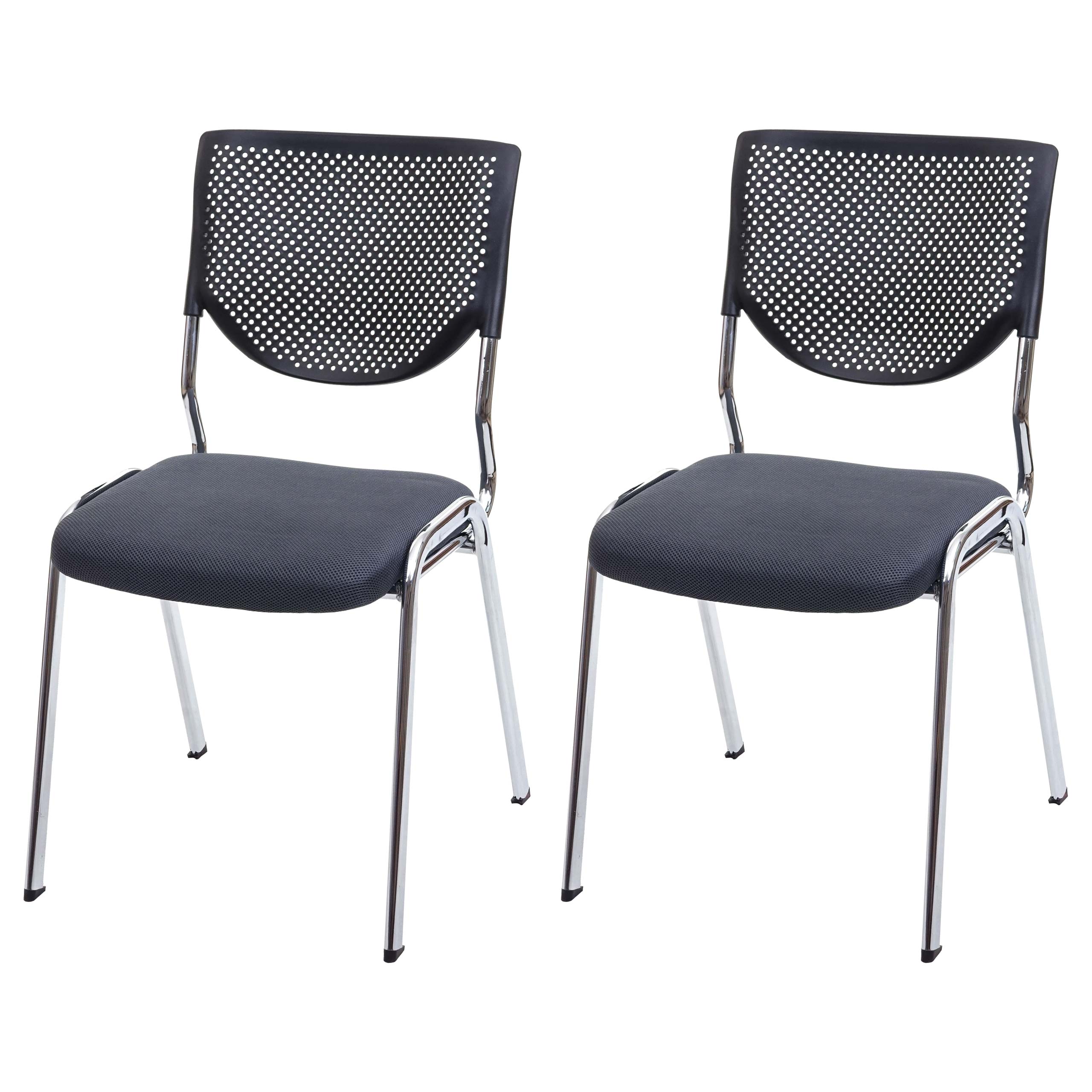 2er-Set Besucherstuhl H401, Konferenzstuhl stapelbar, Stoff/Textil ~ Sitz dunkelgrau, Füße chrom