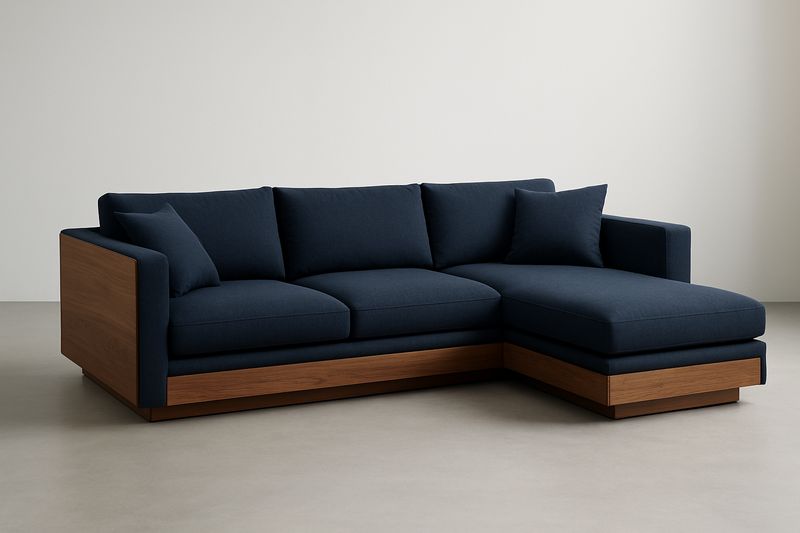 Ecksofa Baumwolle und Walnussholz Blau