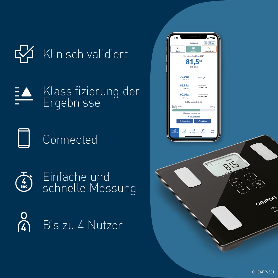 Omron Körper-Analyse-Waage »VIVA HBF-222T-EBK« mit kostenloser App