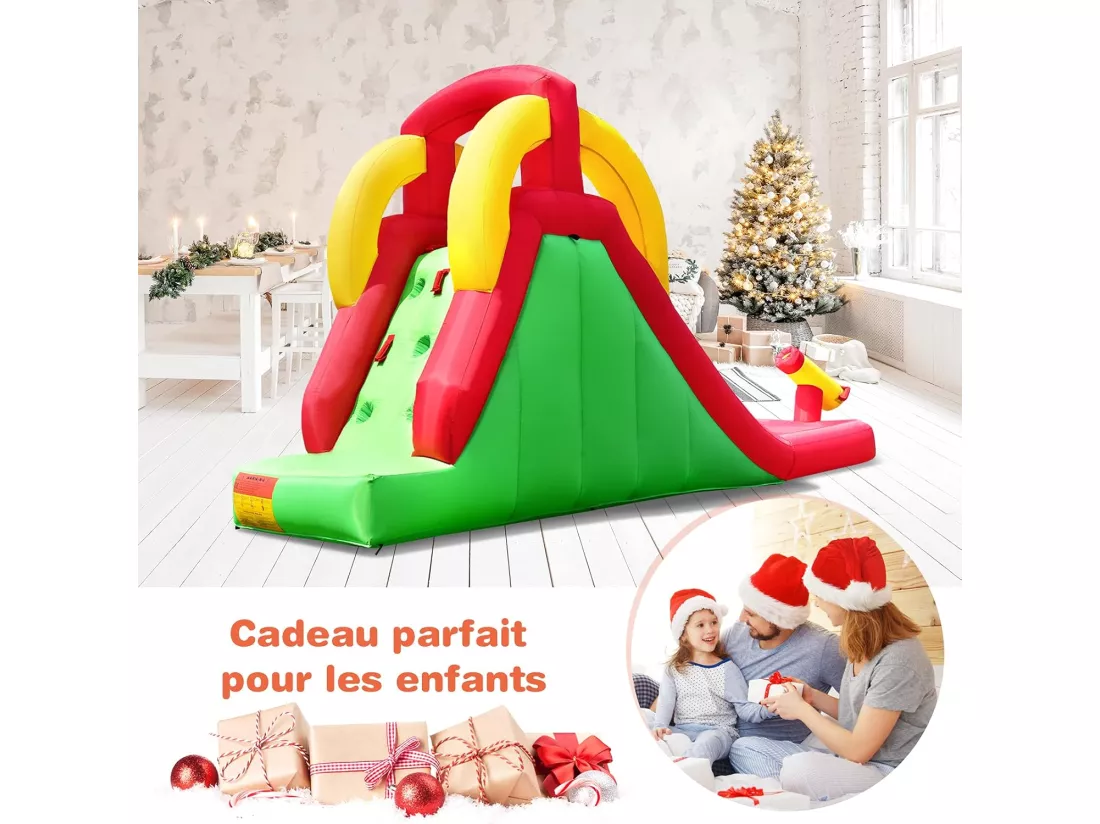 Aire de Jeu Gonflable pour Enfants avec Toboggan Aquatique Mur d'Escalade Toboggan et Pataugeoire (Souffleur non- inclus)