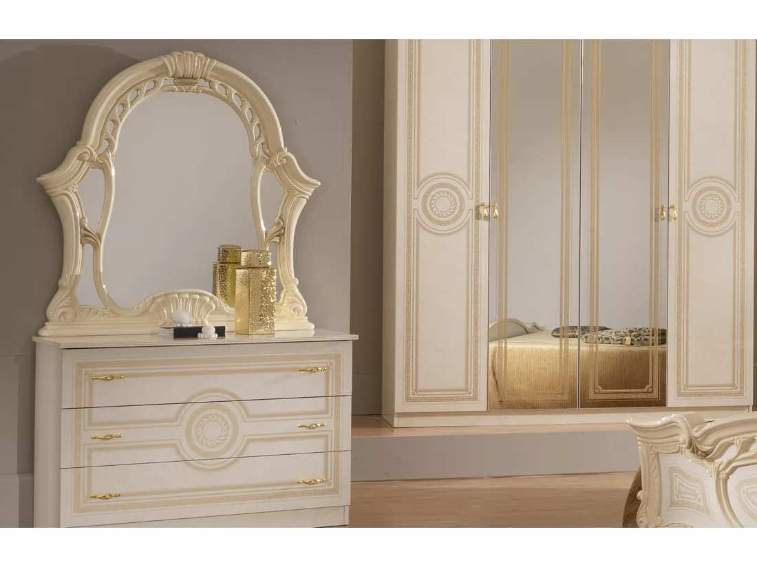 Armoire adulte 4 portes laqué beige Soraya 193cm