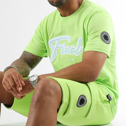 Ensemble Tee Shirt Et Short Jogging Broderie Sunset 1110 1091 Vert Lime