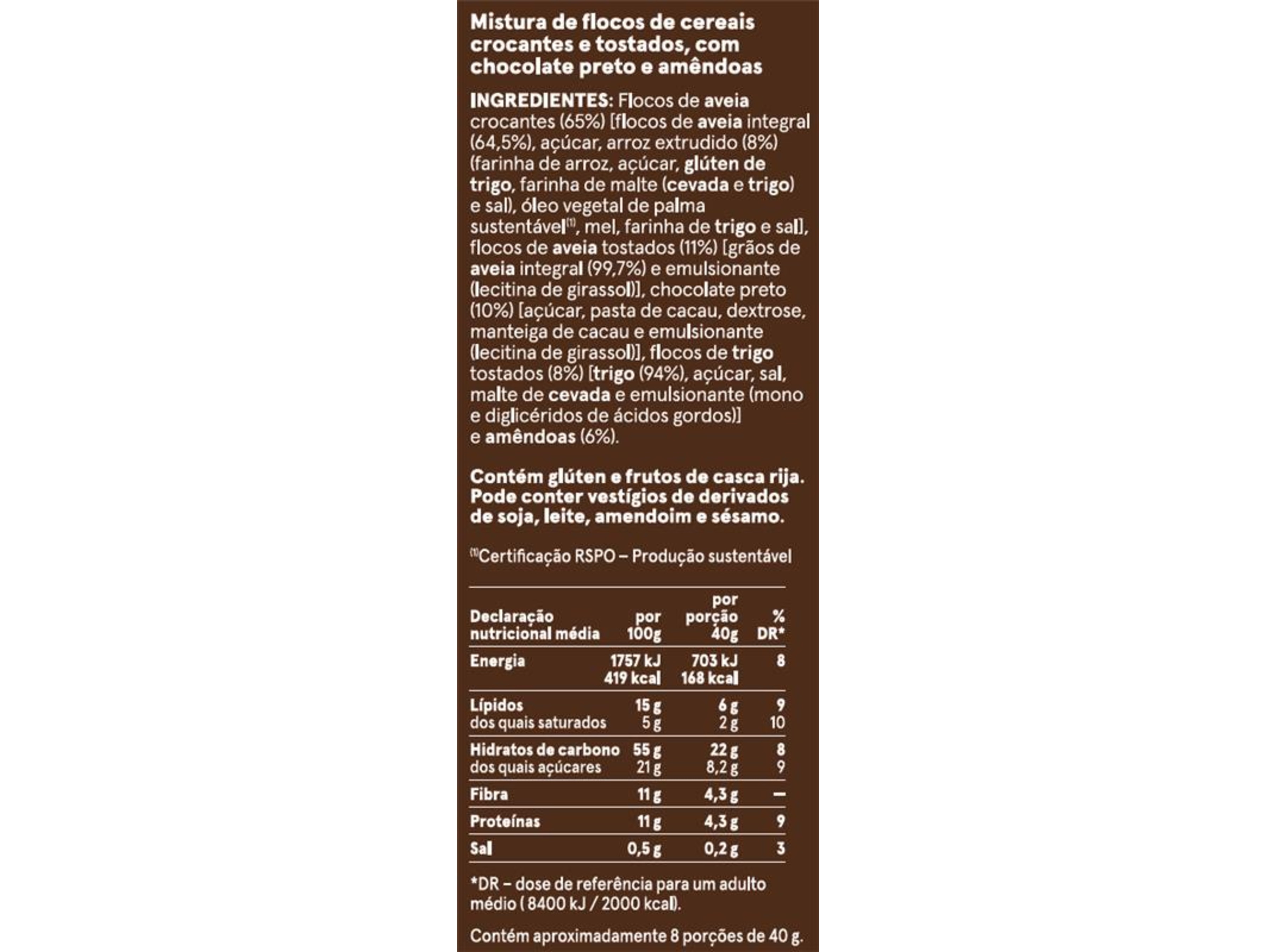 CEREAIS MUESLI SALUTEM CHOCOLATE E AMENDOA 300G
