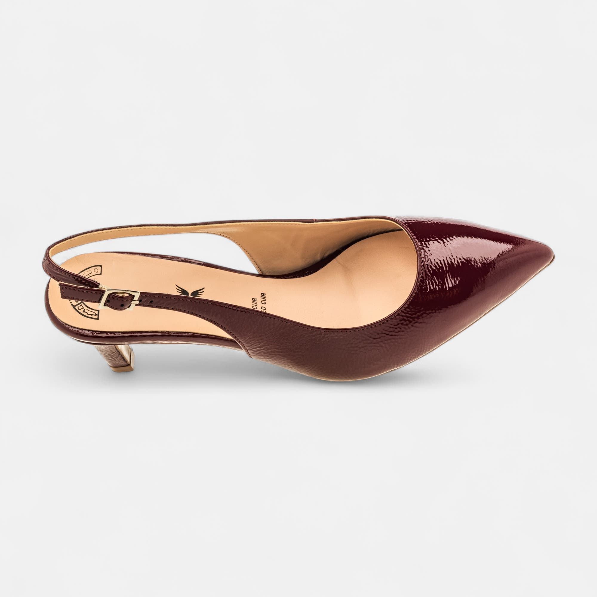 Escarpins avec bride arrière à talon Femme en cuir bordeaux