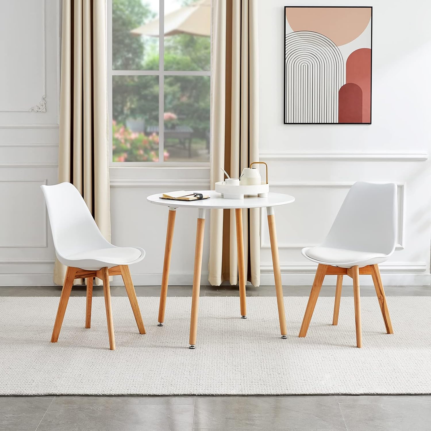 H.J WeDoo Esstisch mit 2 Stühle Essgrupp Holztisch und Weiß Skandinavisches Stuhl Esstisch Set für Esszimmer Küche 80cm