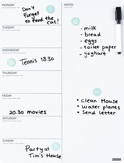 DESQ® Weekplanner - 40 x 30 cm - A3 | 5 magneten| Whiteboard marker | Magnetisch | Droog uitwisbaar | Nederlands