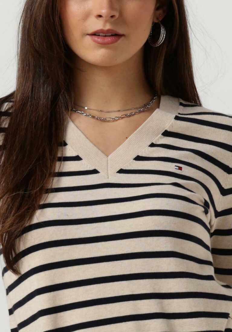 TOMMY HILFIGER beige tommy hilfiger trui co jersey stitch v-nk sweater