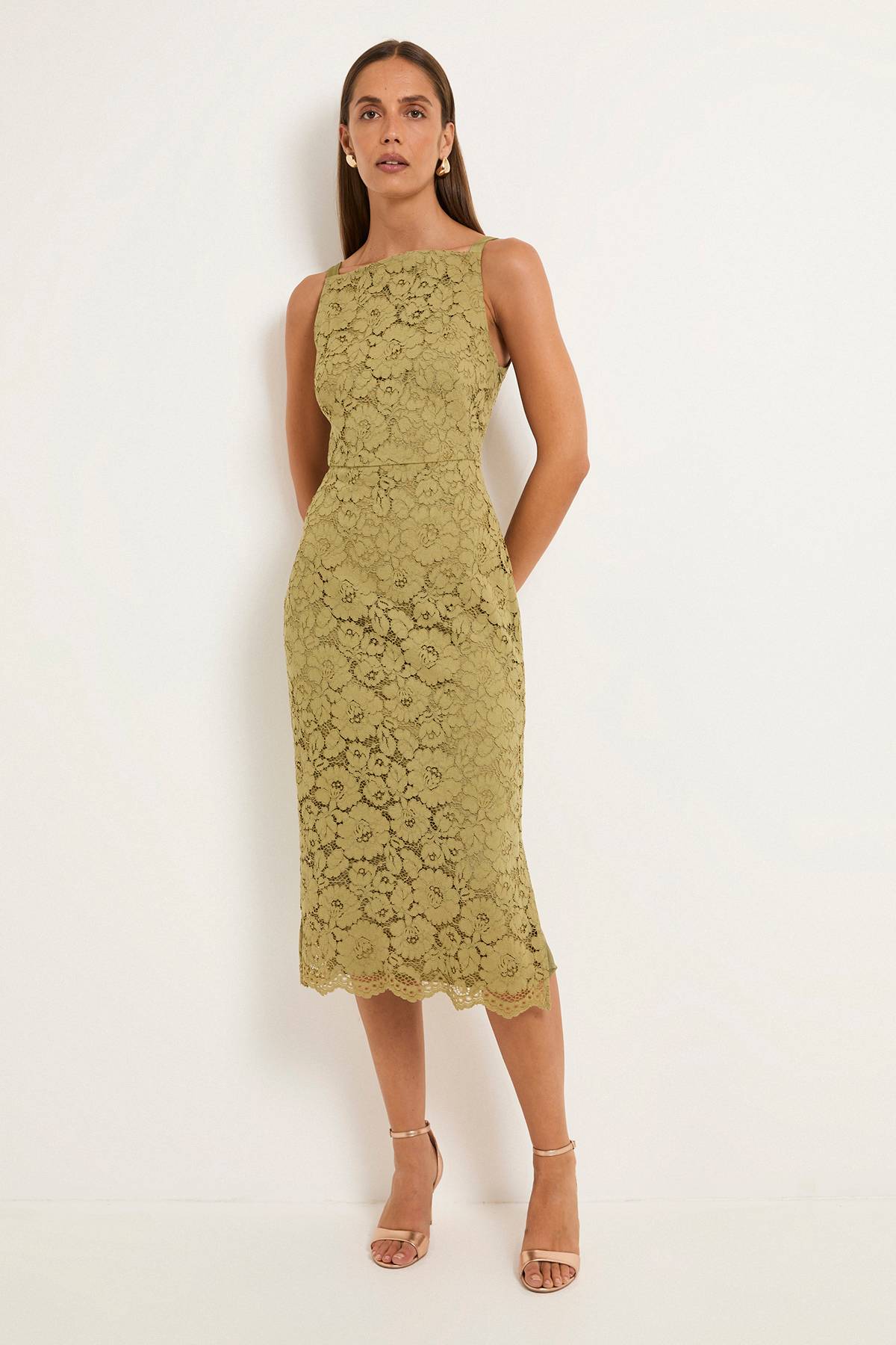 Wallis Robe Crayon En Dentelle Avec Bretelles En Satin