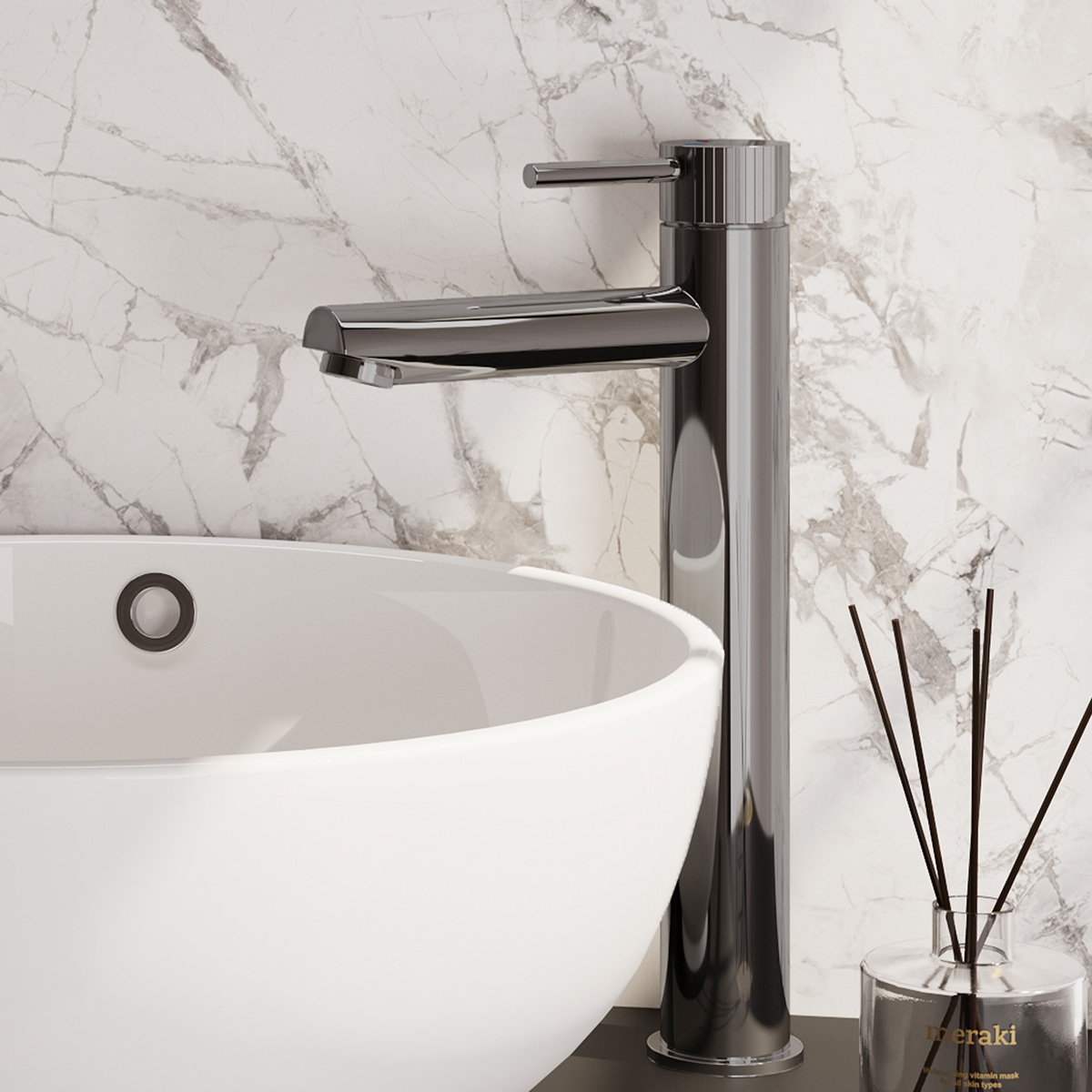 Brauer Stripe verhoogde wastafelkraan model A met ColdStart chroom