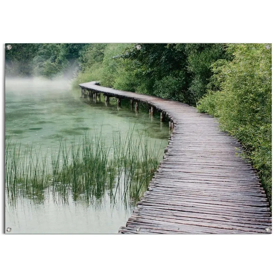 Tuinposter Steiger aan de rand van het meer - 100x140cm - Groen