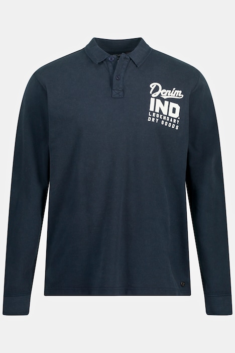 Poloshirt, Langarm, Piqué, vorgewaschen, Brustprint