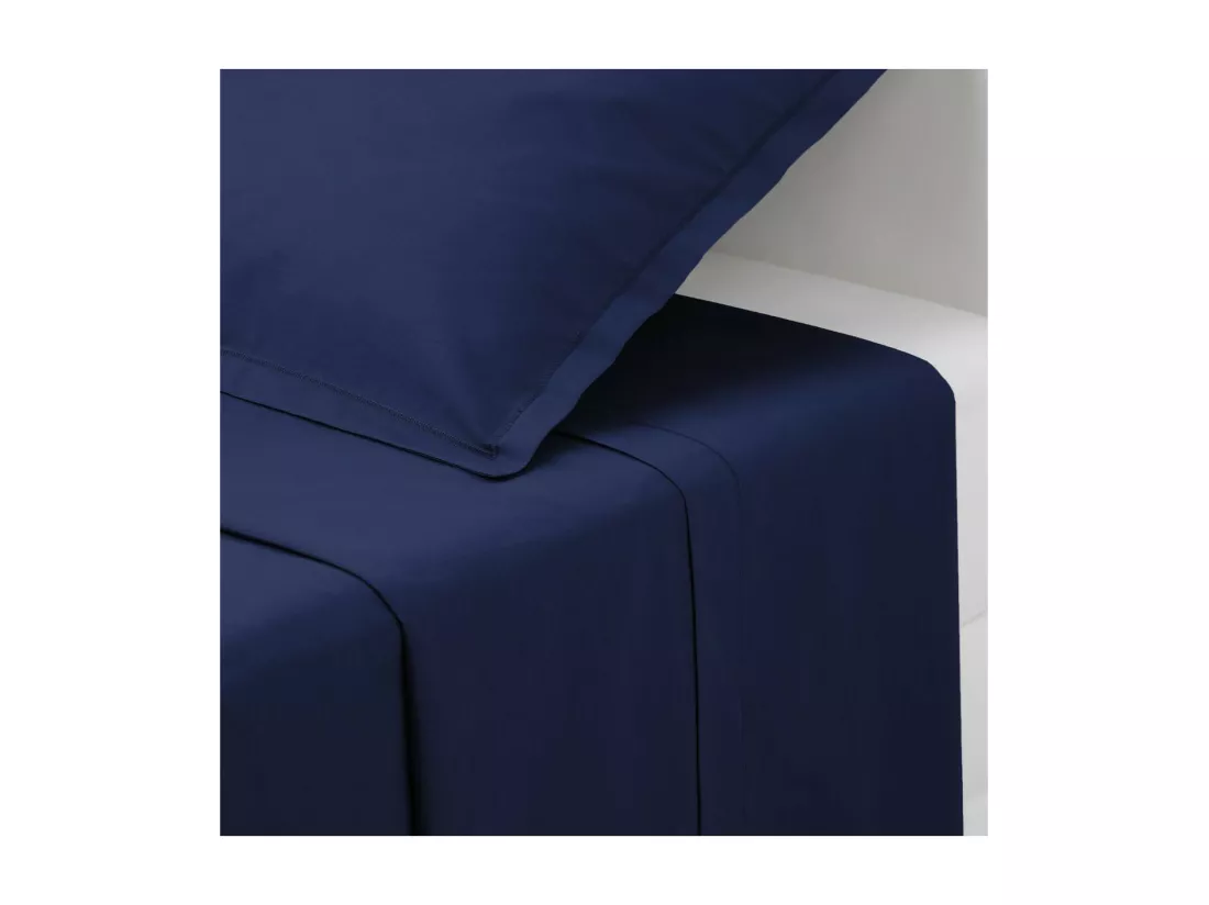 Drap plat 2 Personnes en Coton Bleu encre 240 x 290 cm