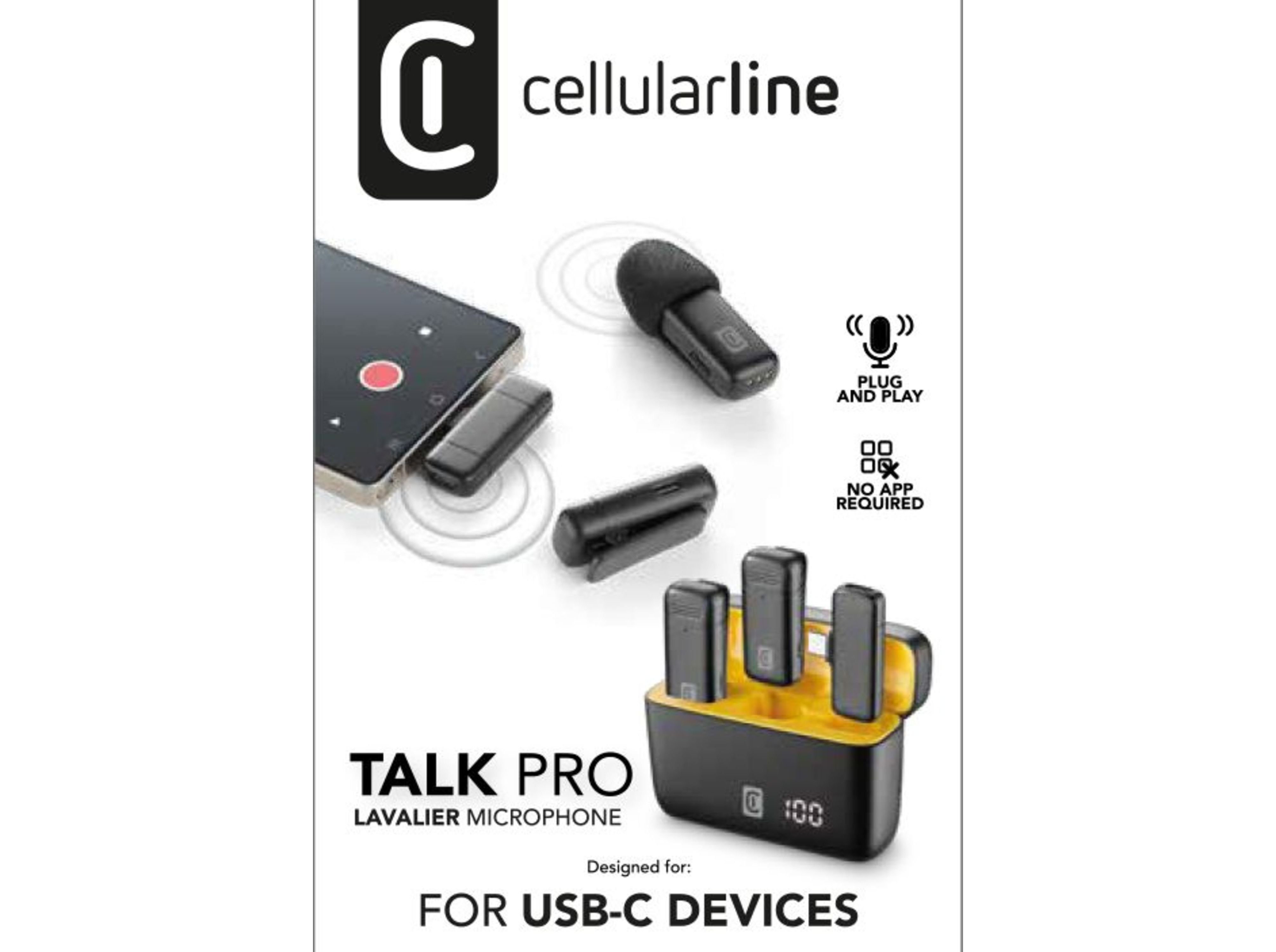 MICROFONE DE LAPELA WIRELESS CELLULARLINE TALKPRO (COM REDUÇÃO DE RUÍDO COMPATÍVEL IOS/ANDROID)