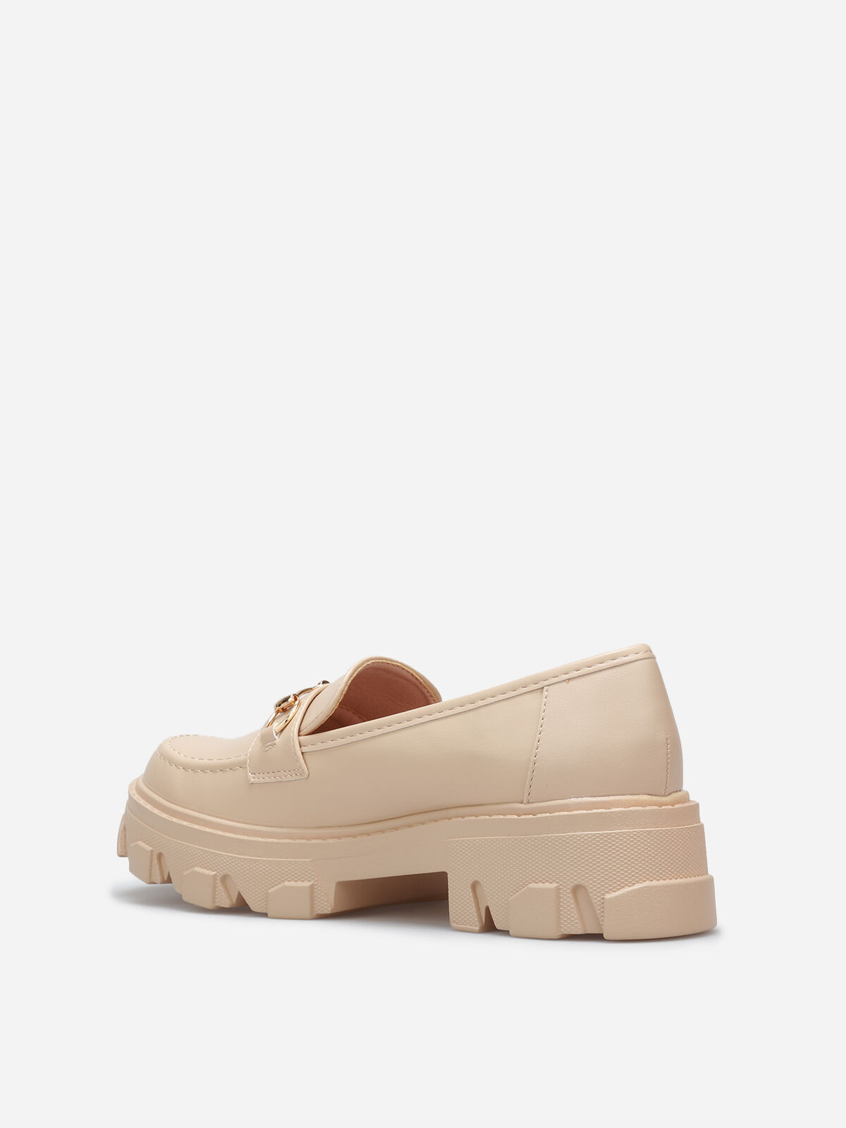 Mocassins crantés avec bride dorée- Beige