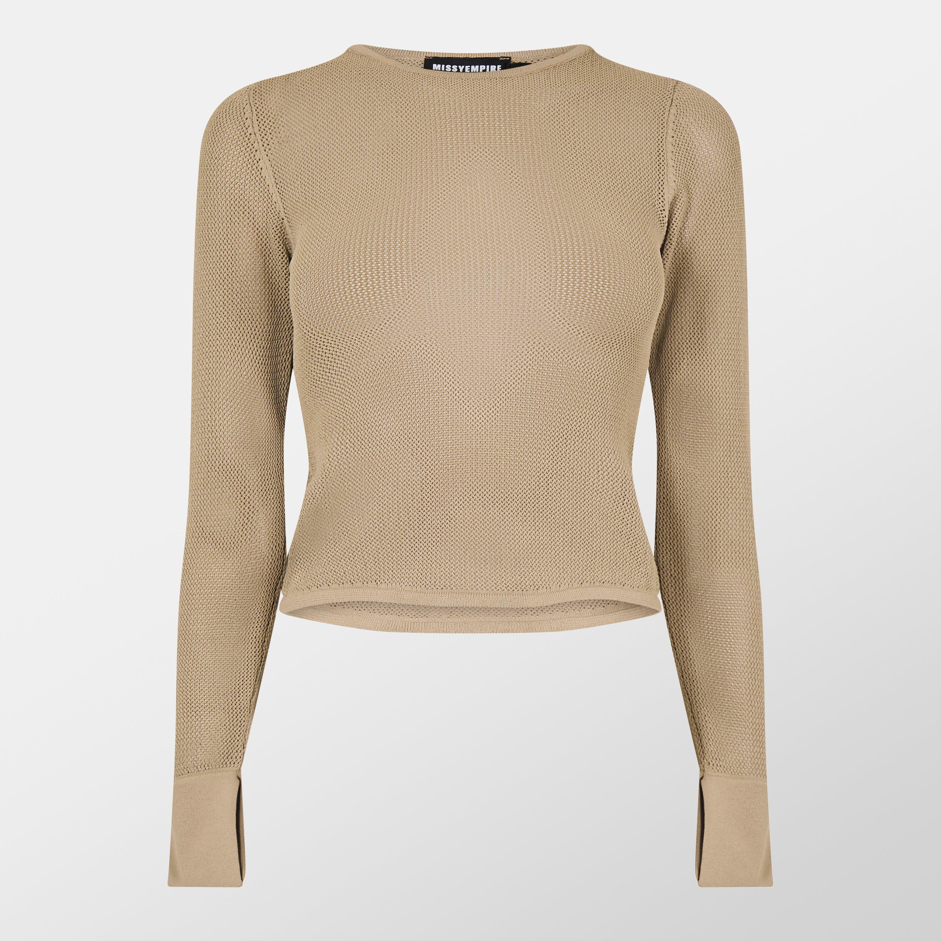 Missy Empire ME Sheer Knit Flare Cuff Top Womens