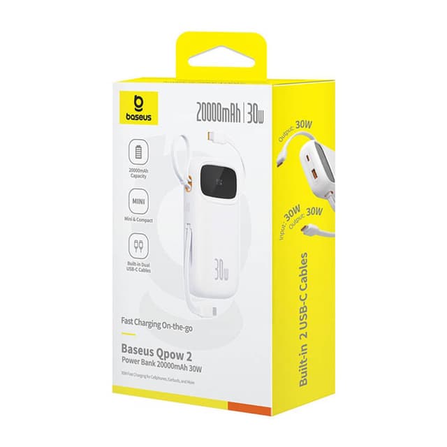 Powerbank Baseus QPow 2 20000mAh 30W 2xUSB-C (hvid)