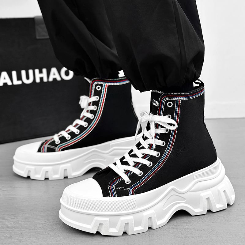 Tanzanite - Platform Contrast Stitch Canvas High Top Sneakers