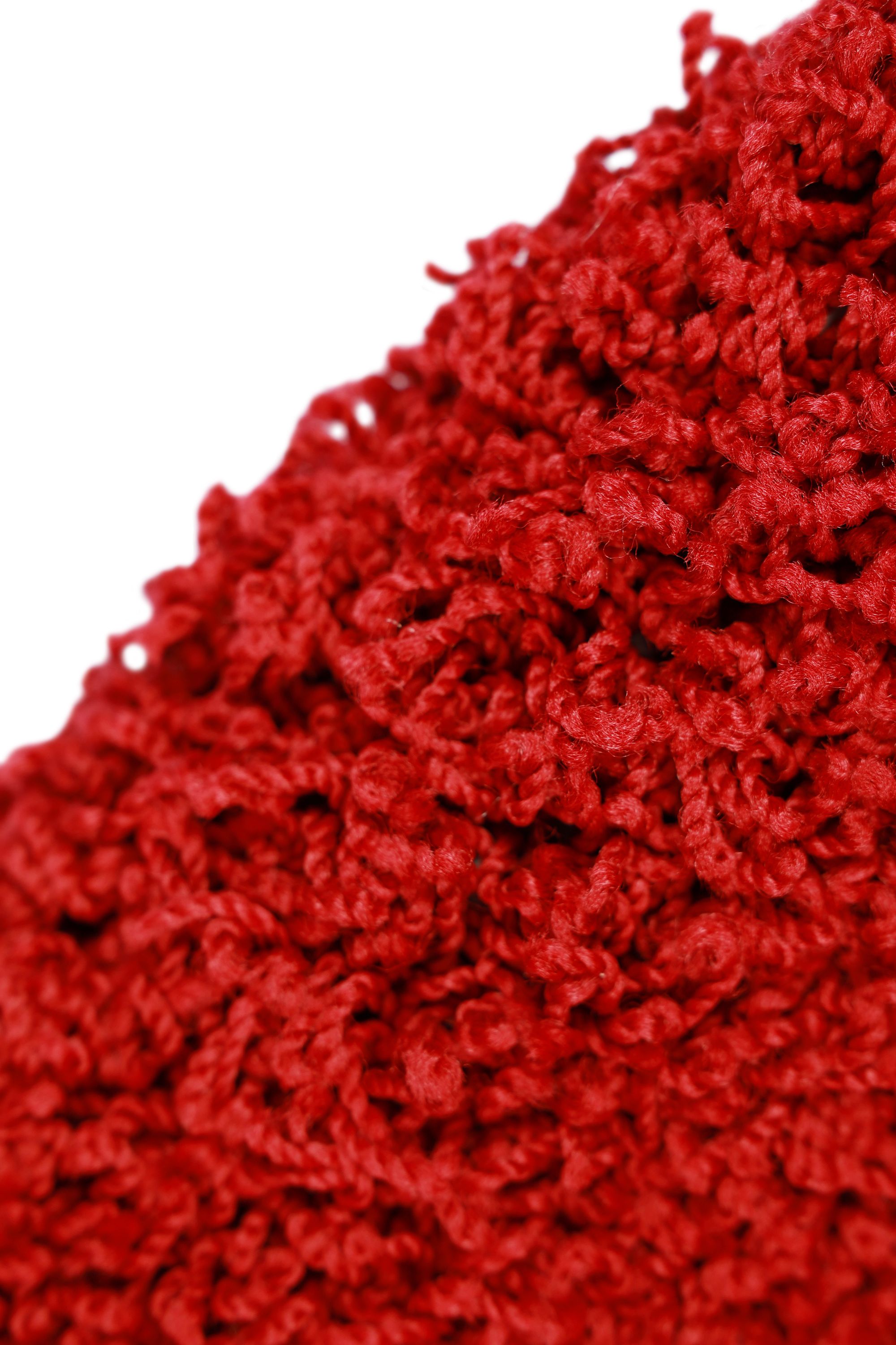 Hochflor Teppich rund 120 cm rot