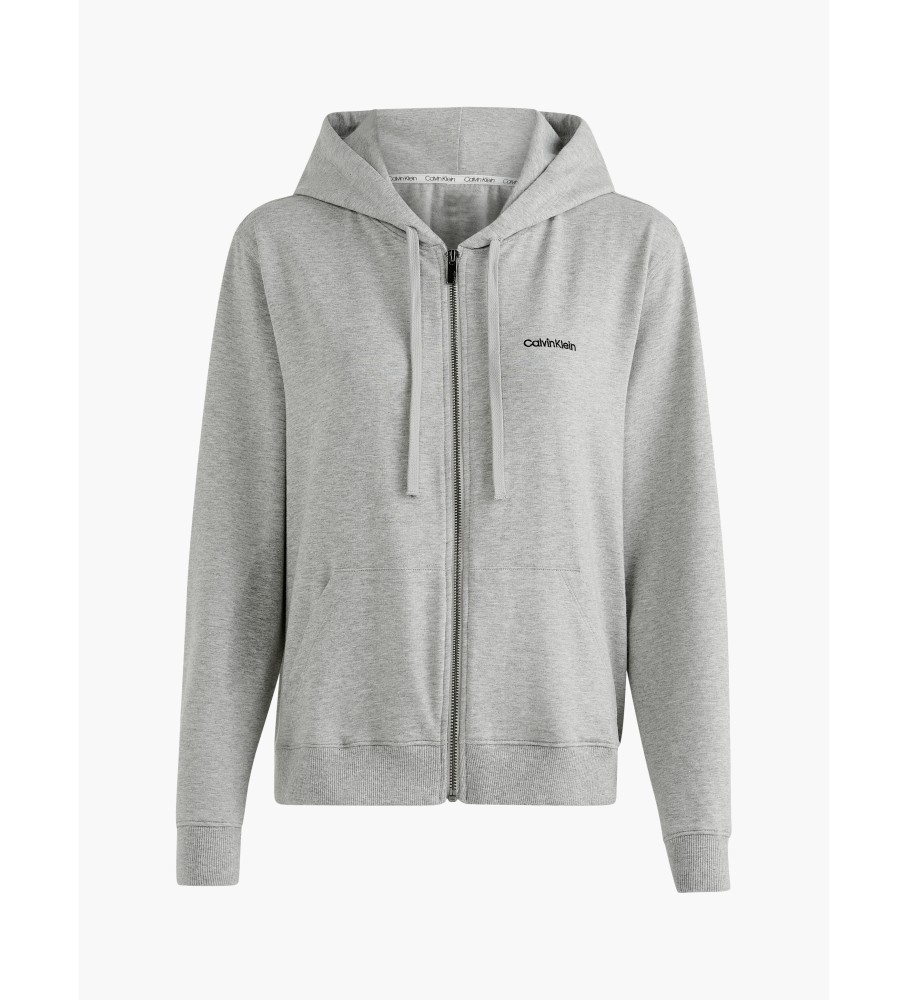 Moletom Calvin Klein Lounge com zíper, moderno, em algodão, cinza.