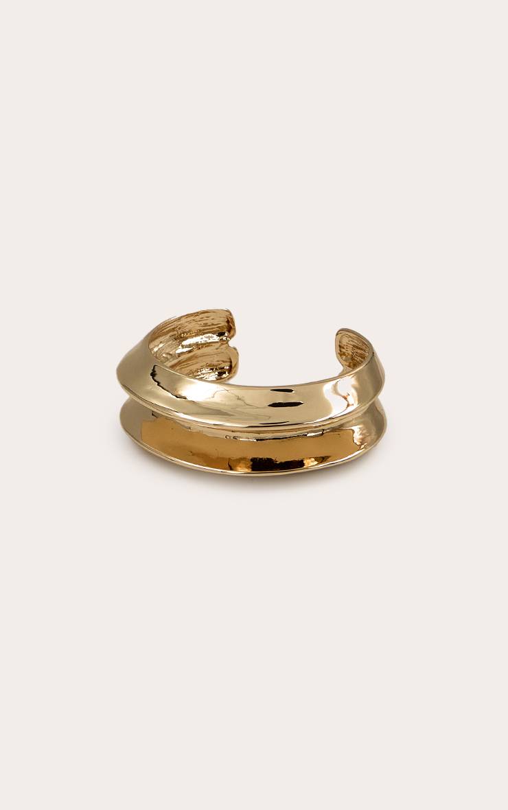Doré Bracelet Jonc Doublé Lisse Et Strié