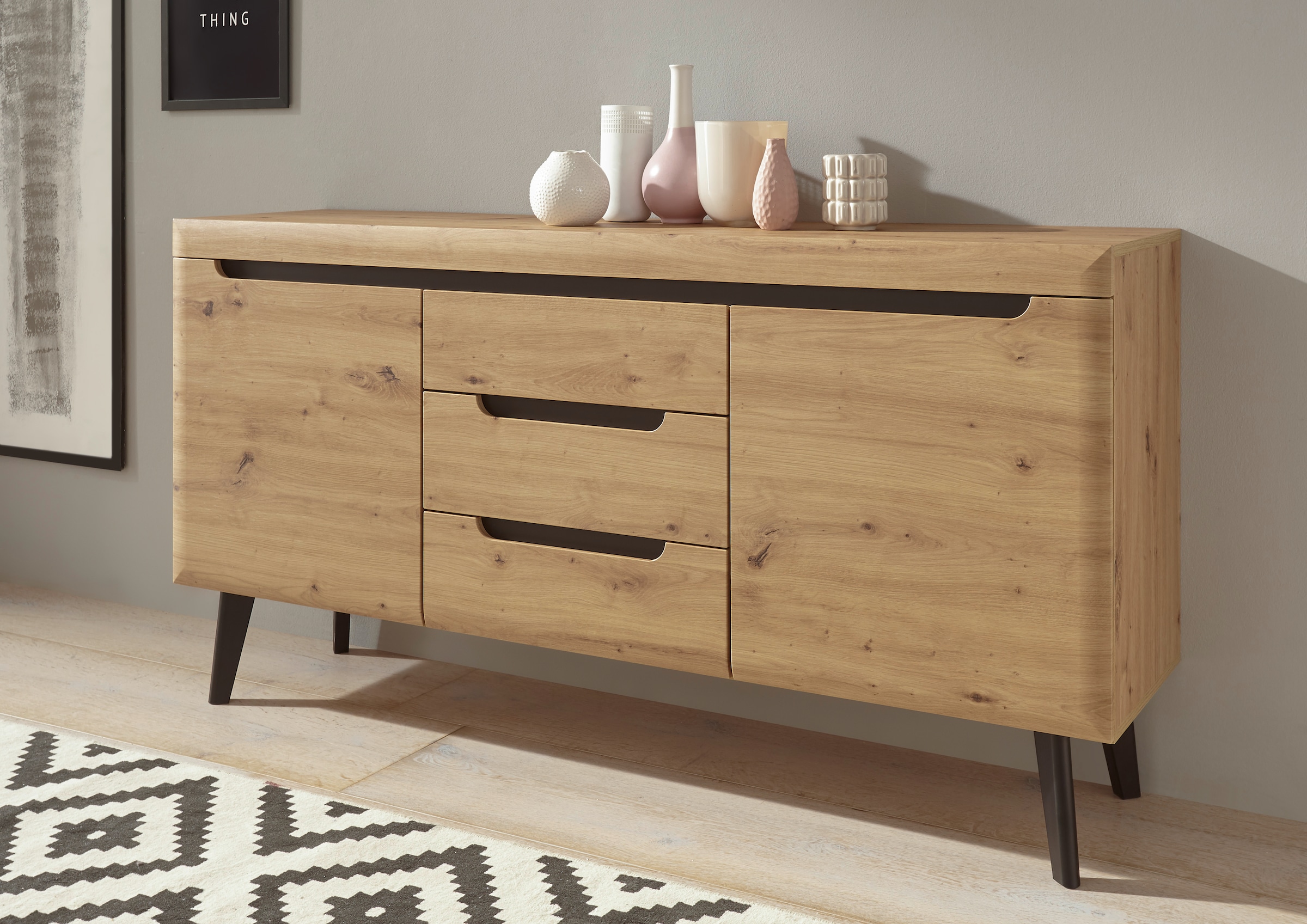 INOSIGN Sideboard »Torge, Anrichte, Kommode, Schubladenschrank« 1 Stk. tlg. abgeschrägte Füsse, drei Farben, Scandi Design, 160 cm breit