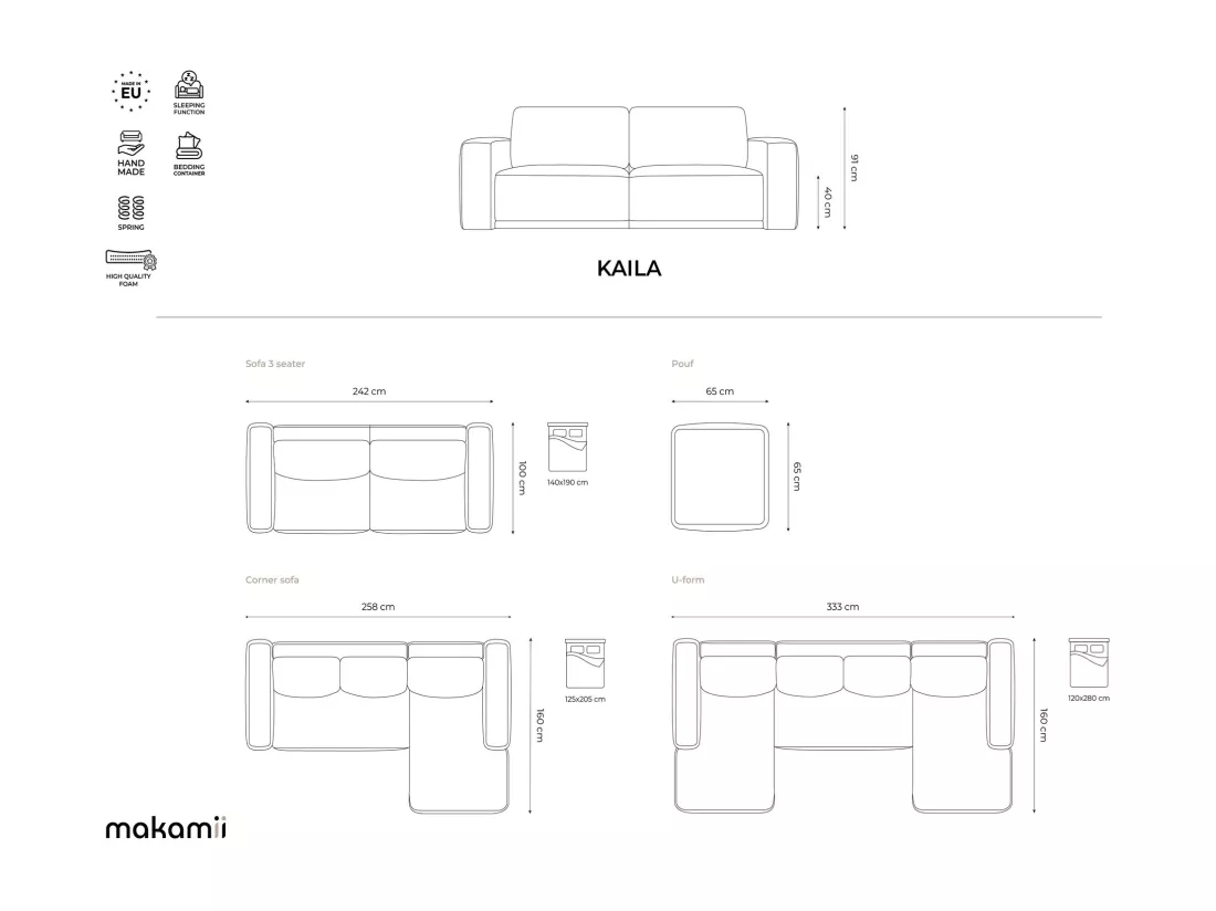 Canapé d'angle panoramique convertible en tissu chenille - blanc - KAILA