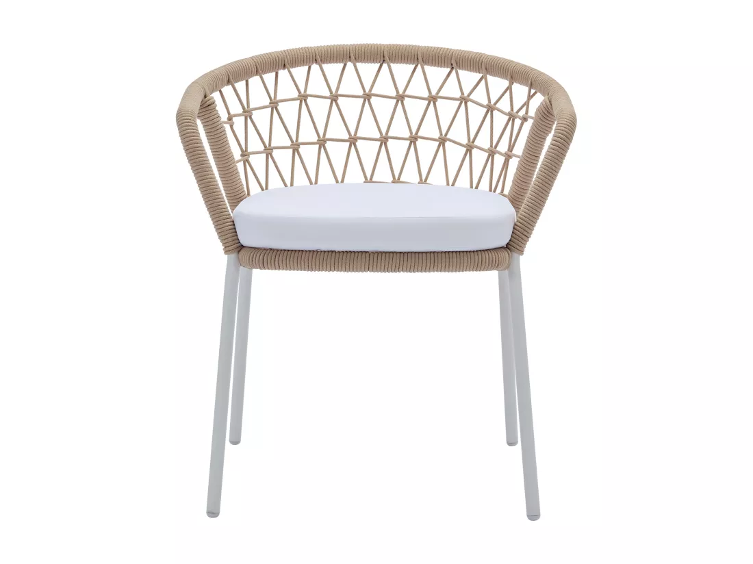 Lot de 2 fauteuils de jardin en métal et corde - Beige avec coussin blanc - ZALLY de MYLIA