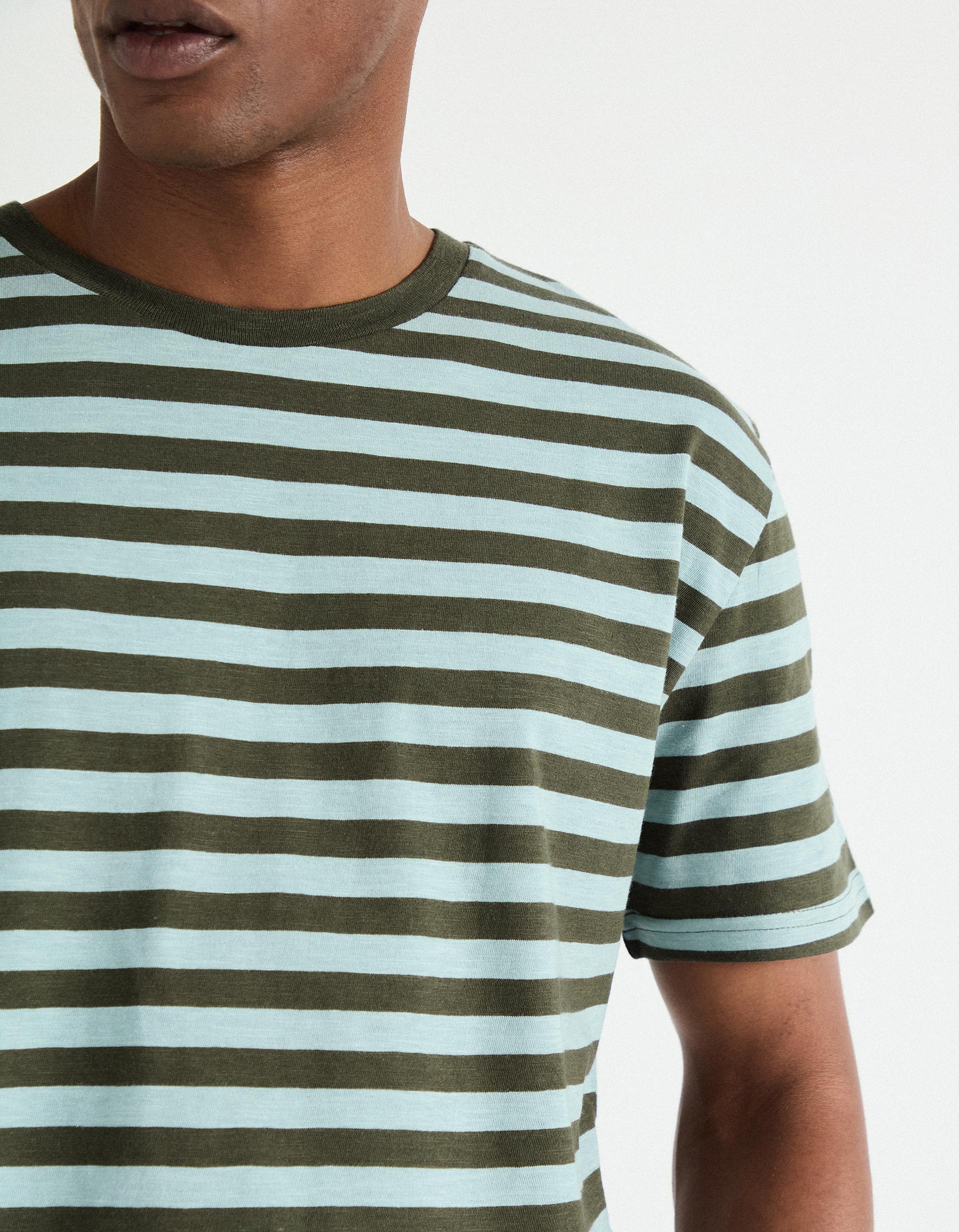 T-shirt de Riscas, Homem, Verde Escuro