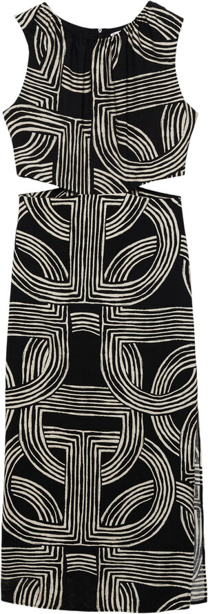MANGO Printed dress with openings Black