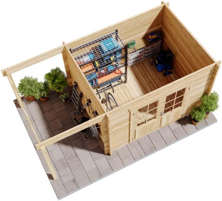 Gartenhaus Maria mit Schleppdach aus Holz Gerätehaus mit 28 mm Wandstärke Pultdach