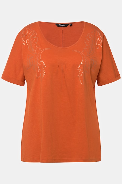T-Shirt, Metallic-Druck, Oversized, V-Ausschnitt, Halbarm