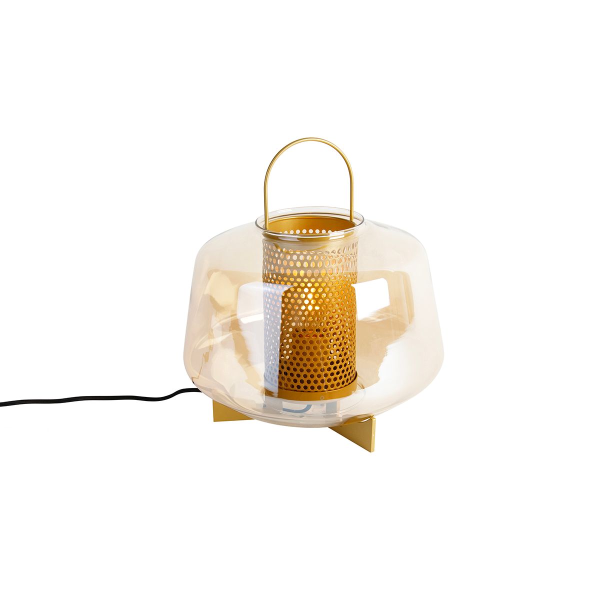 Art deco tafellamp goud met amber glas 30 cm - Kevin