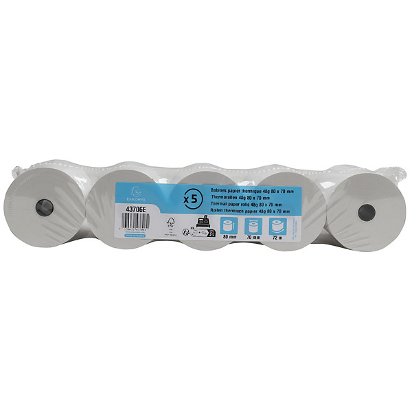 5 bobines thermiques tickets de caisse l. 80 mm x L. 72 m, mandrin 12 mm