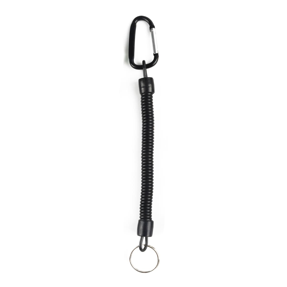 Praktisk uttrekkbar strikkledning, med løkker lanyard spiralfjær nøkkelring Sort