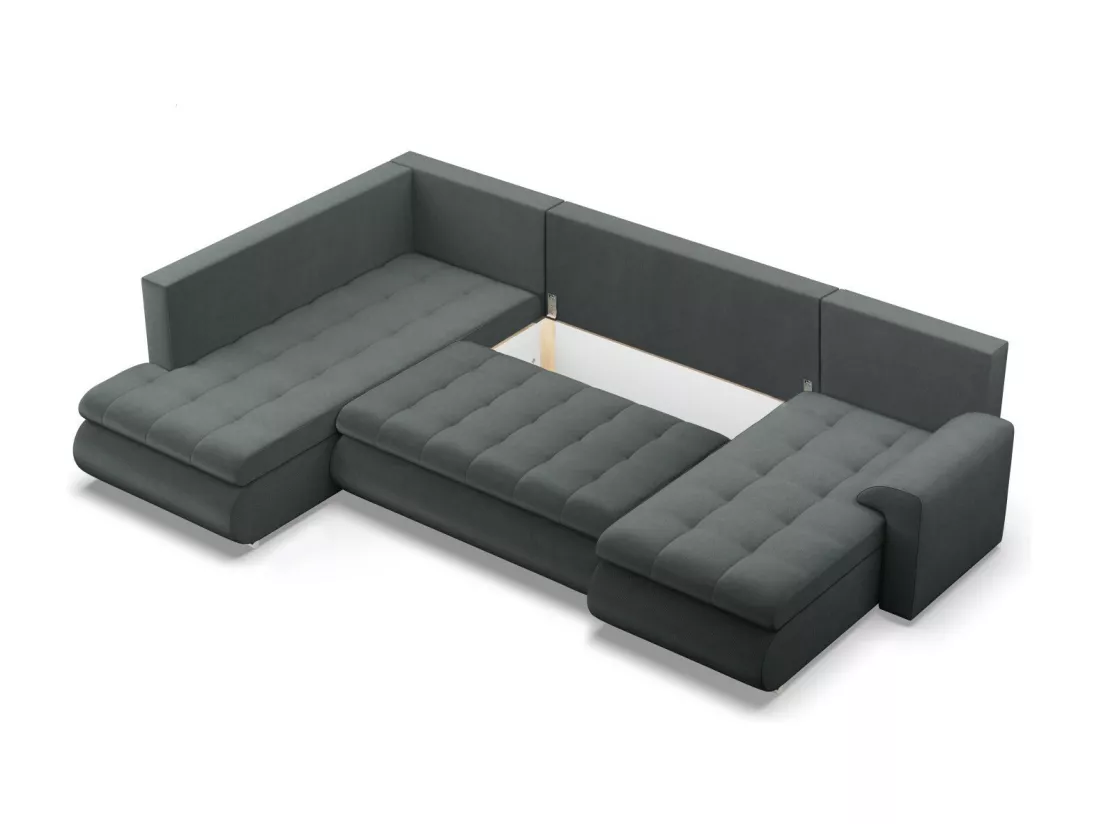 Canapé d'angle en U avec fonction sommeil, Ottoman, Gris foncé