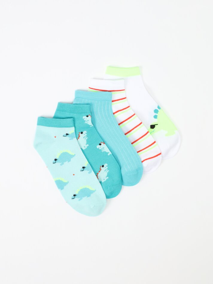 Pacote com 5 pares de meias com estampa de dinossauro - Sortidas