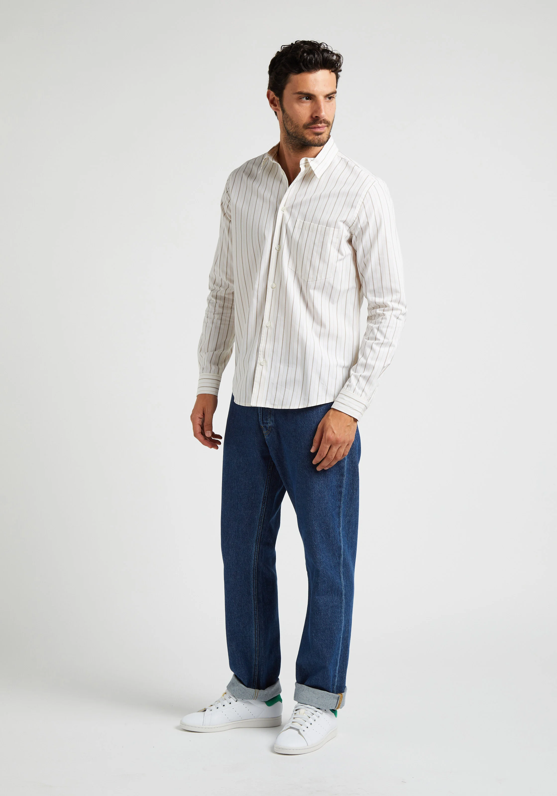 LIAM - Chemise col classique à rayures en coton bio | Blanc