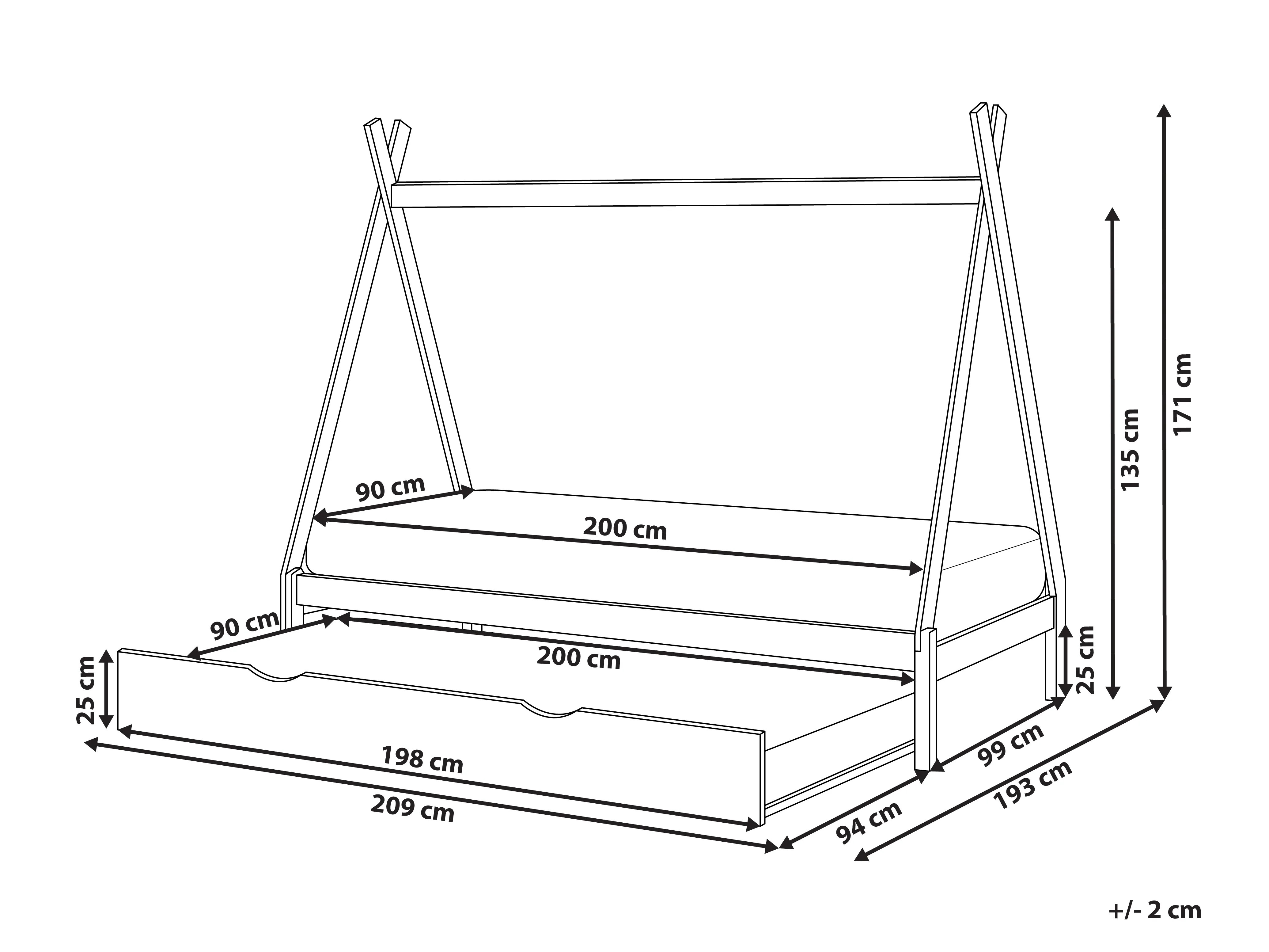 Kinderonderschuifbed Dennenhout TALMONTIERS 90 x 200 cm Grijs