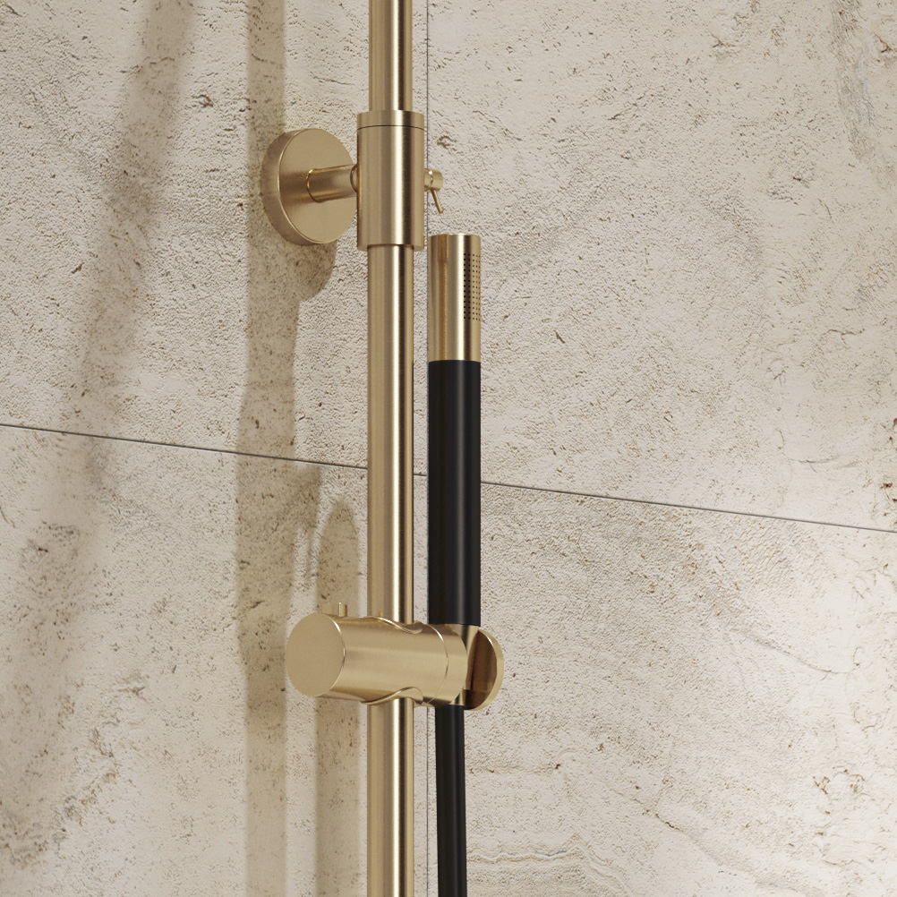 Saniclear Brass Curved Pro opbouw regendouche geborsteld messing / mat goud met 20cm hoofddouche