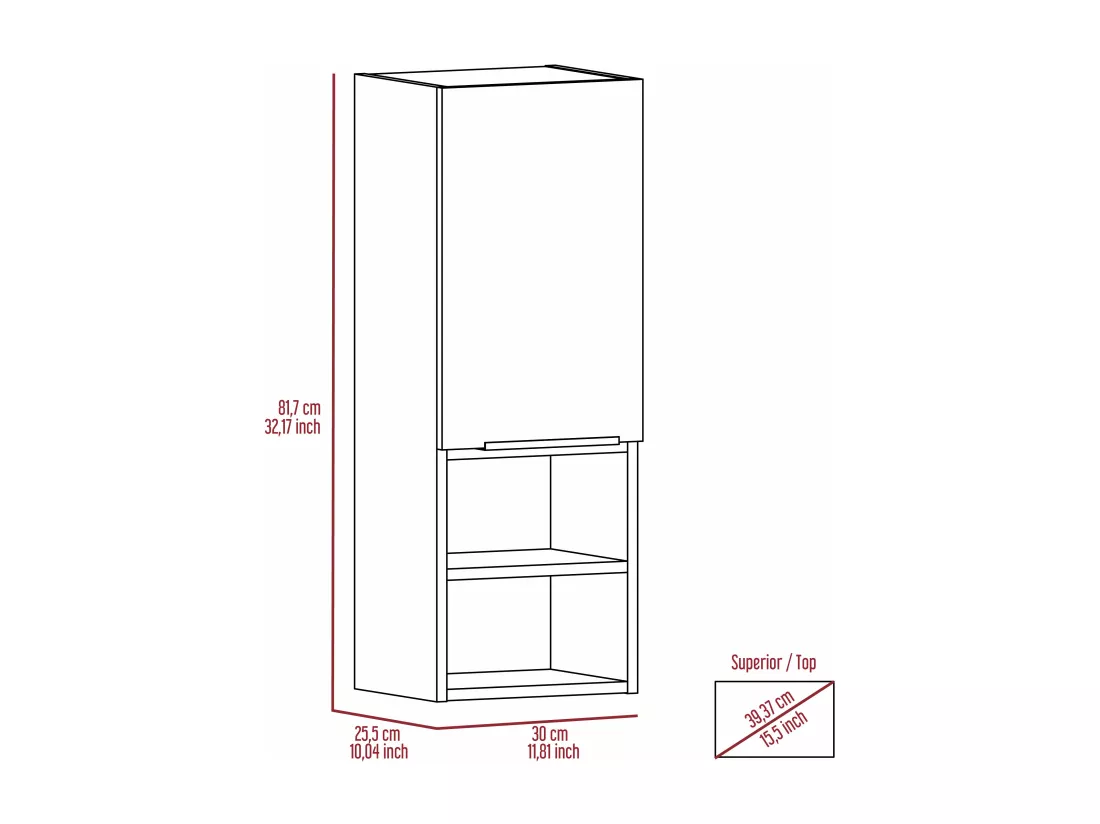 Armoire murale de salle de bain Mila, avec étagères , 81.7cm X 29.99 cm X 25.50 cm , Noir