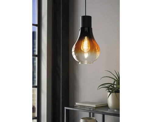 Hanglamp, 1-lichts, HxØ 110x20 cm, zwart, glas zwart/bruin/transparant