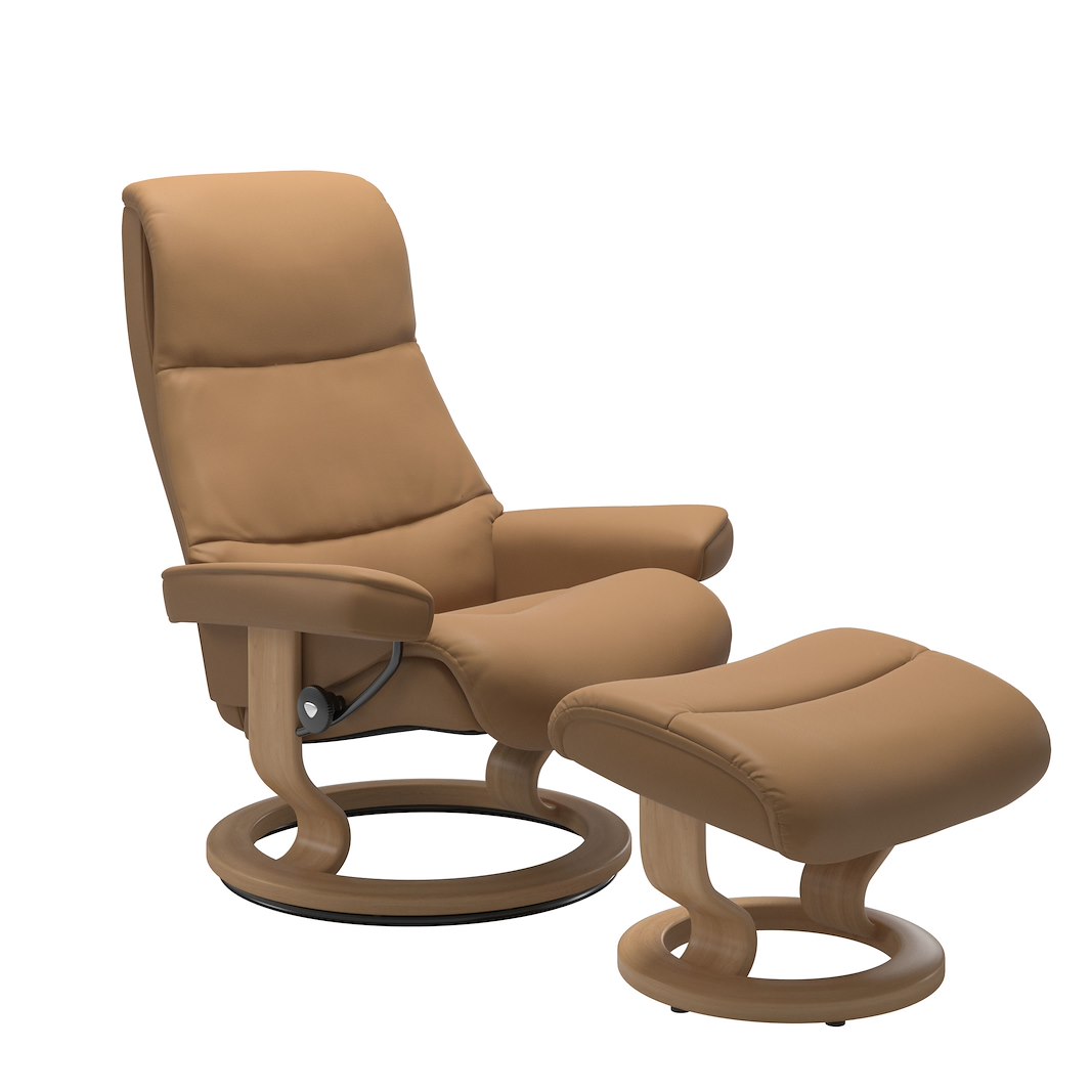 View (M) Classic lenestol med krakk Hud Paloma Spesial Taupe og Classic understell i eik