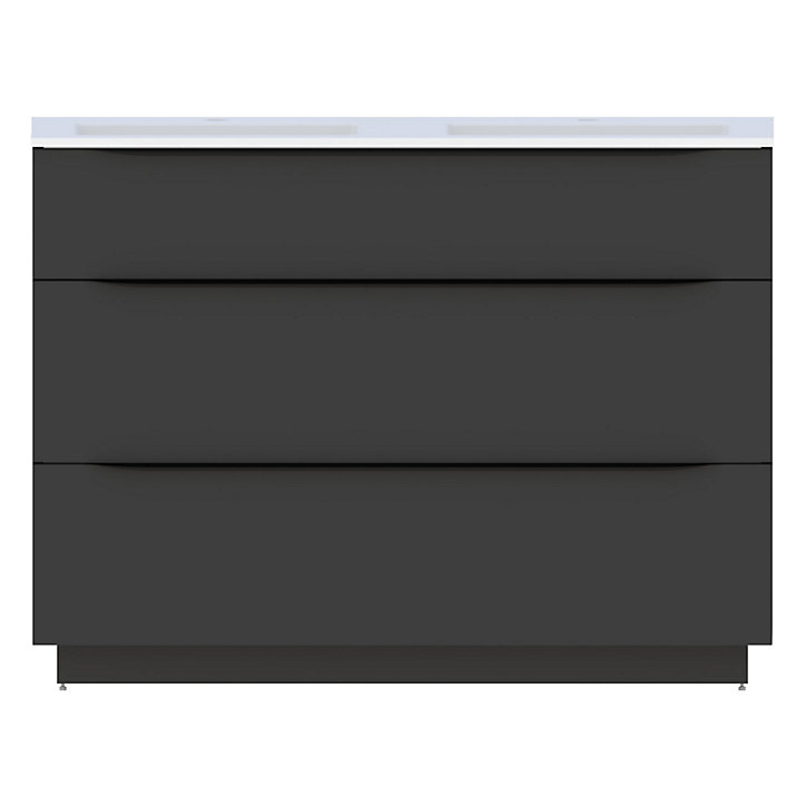 Meuble sous vasque à poser Pamili noir mat 120 cm + plan double vasque en résine blanc